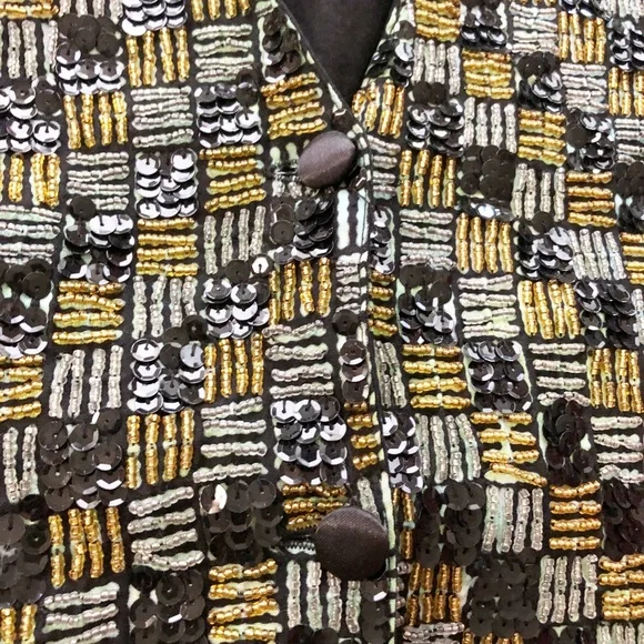 VTG Summit Hill Sequenced Beaded Vest Gold Silver Black Neutral Colors NWT Sz L - Picture 3 of 8